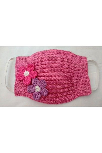 Happy Threads Handmade Crochet Cotton Masks with Floral Motifs-  Dark Pink